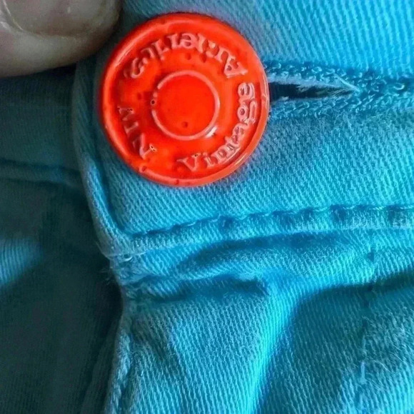 Nine West size 28/6 turquoise matchstick skinny denim twill. Neon coral buttons - Picture 3 of 11